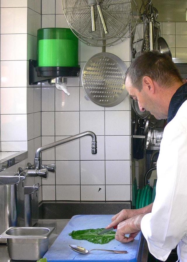 Der Blattstiel wird herausgeschnitten